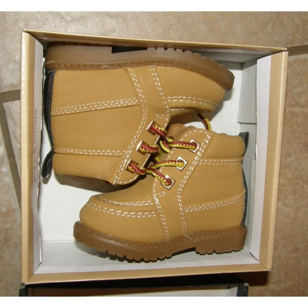 NEW Toddler Sz 3 Wheat Brown Lace Up Faux Leather Hiking Boots MOUNTAIN CREEK
